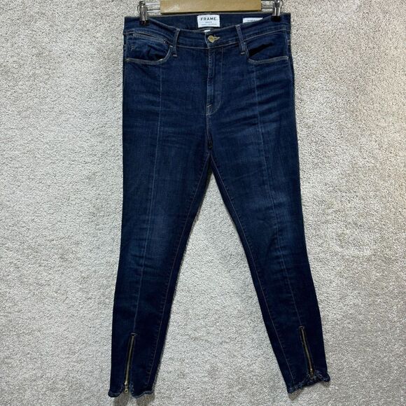 Frame Denim Le‎ High Skinny Women's 30 Blue Split Zip-Hem Dark Wash Stretch - Picture 1 of 15